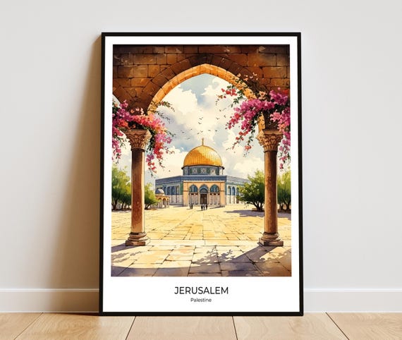 Jerusalem Dome Of The Rock Islam Golden Mosque Al Aqsa Watercolor Print Art Palestine Travel Poster Home Office