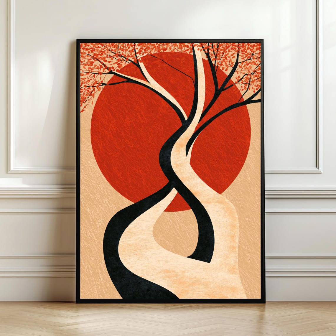Abstract Twisted Tree Red Sun Japanese Inspired Minimal Poster