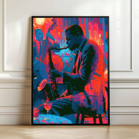 Colorful Jazz Wall Art Modern Saxophone Print Vibrant Music Club Poster Abstract Decor Cocktail Lounge Digital Download
