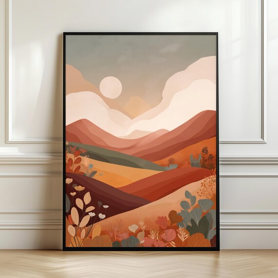 Boho Desert Sunset Landscape Terracotta Mountains Warm Wall Art