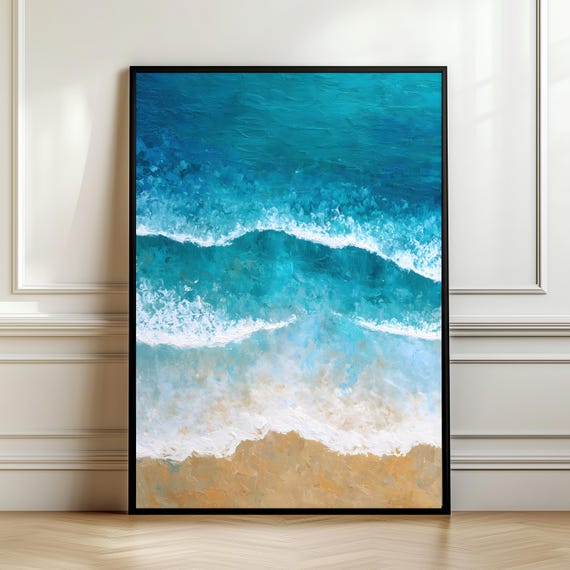 Abstract Mediterranean Seascape Wall Art Textured Blue Wave Painting Minimal Coastal Decor Calm Sea Poster Summe Gift Digital Download