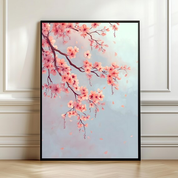 Cherry Blossom Wall Art Japanese Sakura Floral Poster Soft Pink Spring Decor Zen Nature Print Minimal Gift Digital Download