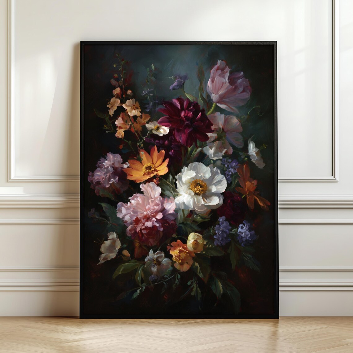 Dark Floral Bouquet Vintage Romantic Flower Painting Wall Art