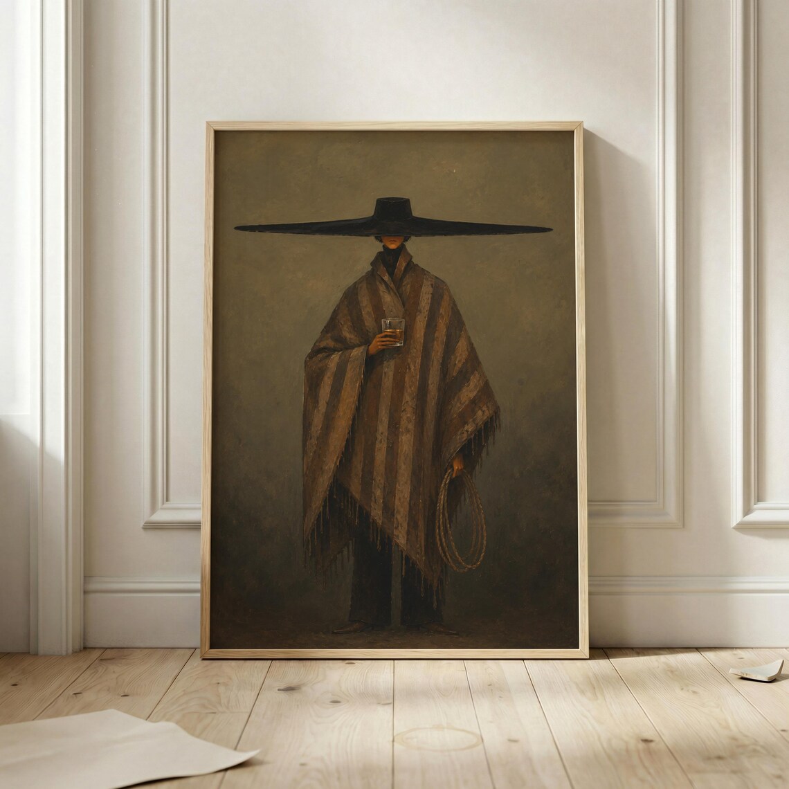 Cowgirl With Whiskey Lasso Dark Western Sombrero Poncho Moody Bar Poster
