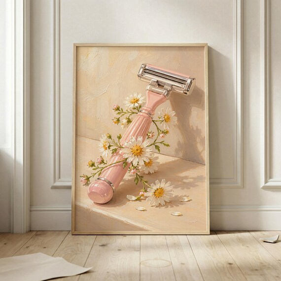 Pink Razor With Daisies Coquette Bathroom Feminine Art Poster