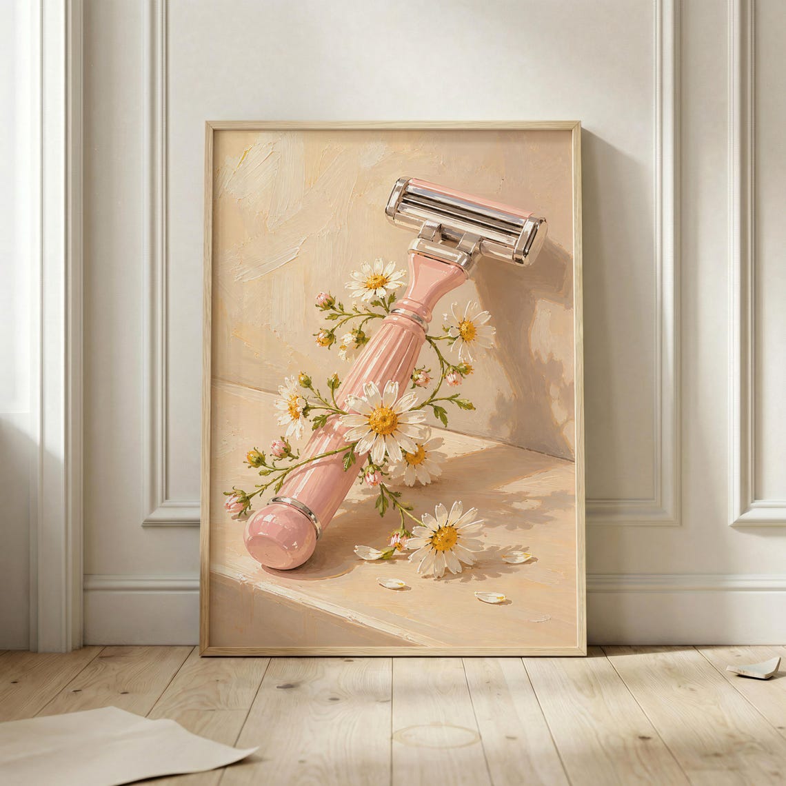 Pink Razor With Daisies Coquette Bathroom Feminine Art Poster