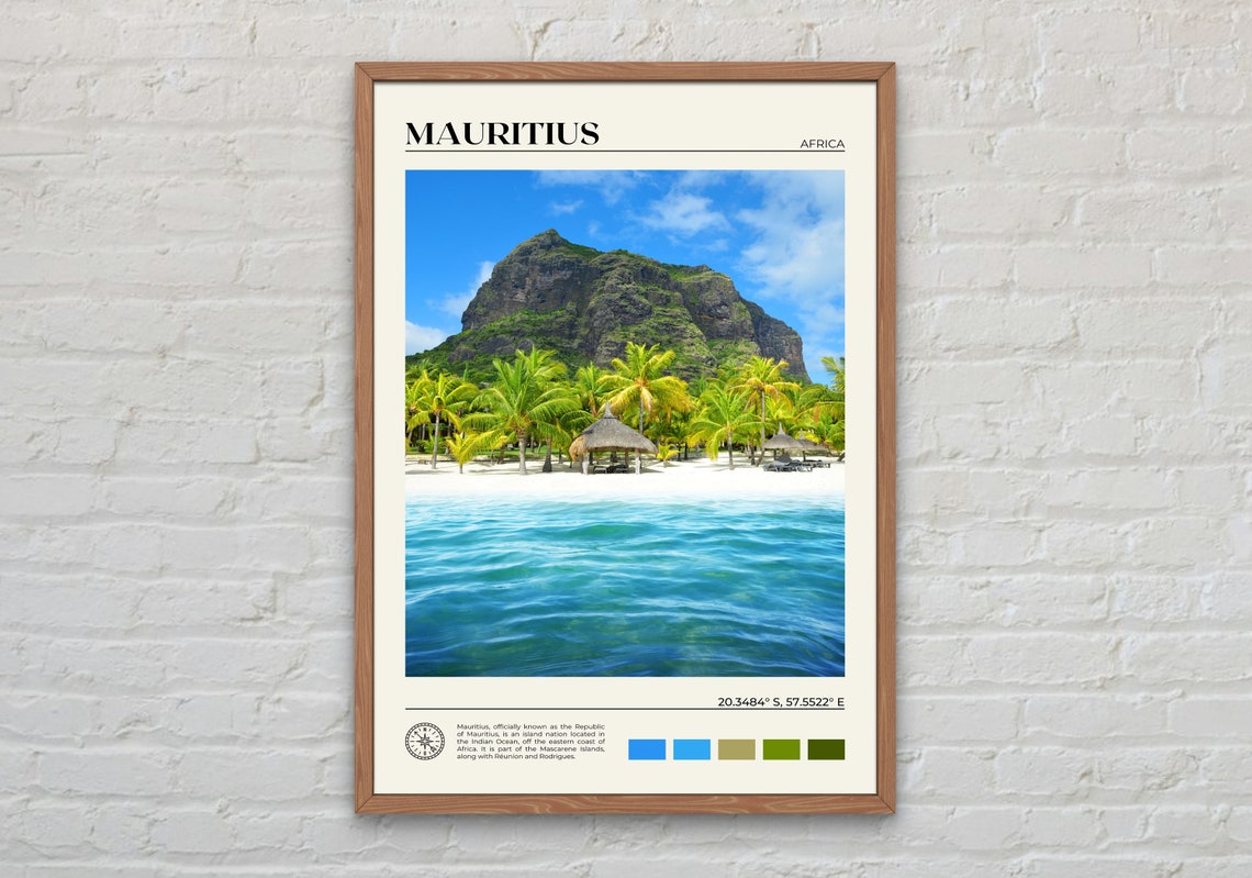 Mauritius Le Morne Mountain Palm Beach Tropical Photo Poster