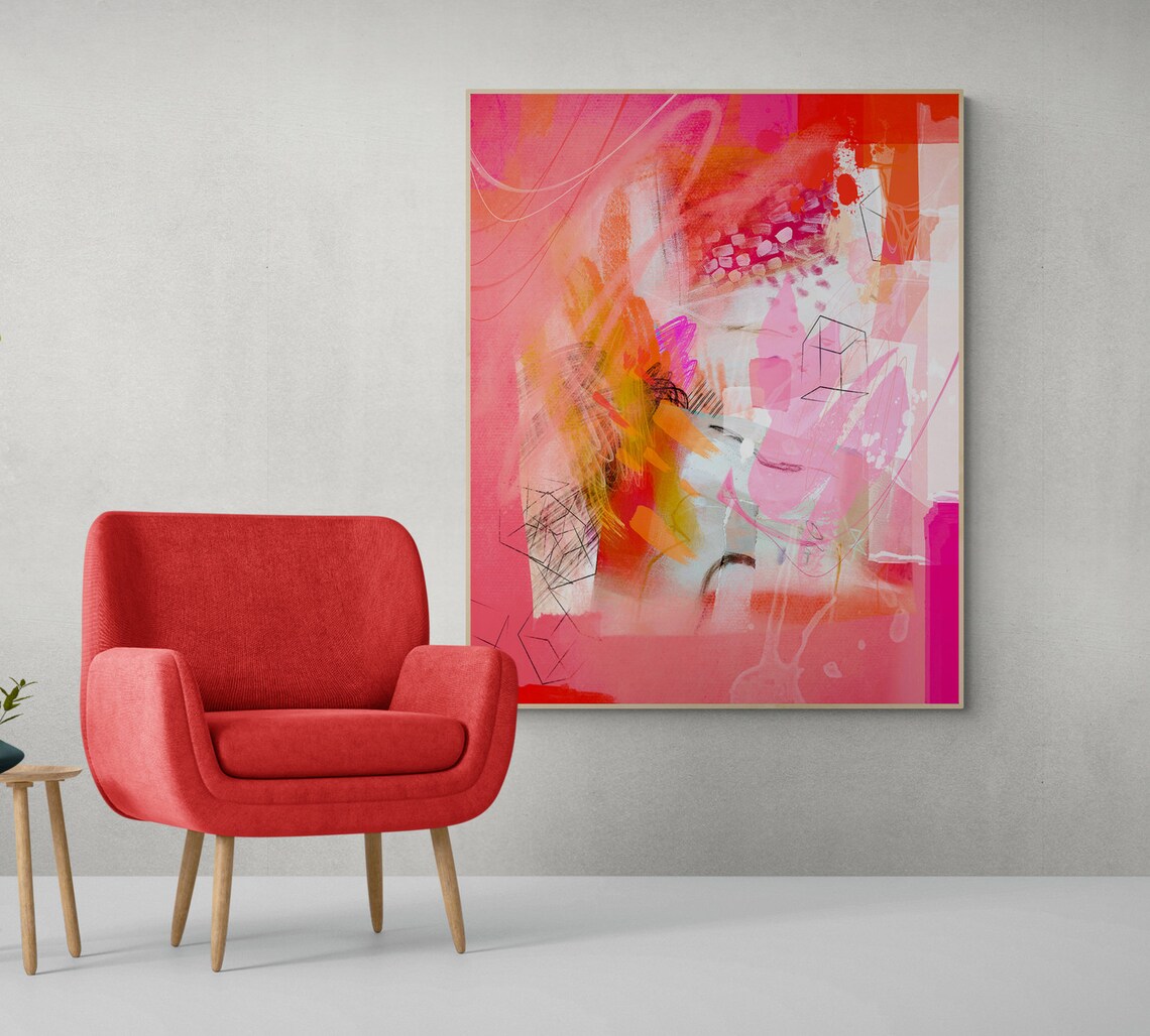 Hot Pink and Orange Abstract Painting Art Print - Image 5