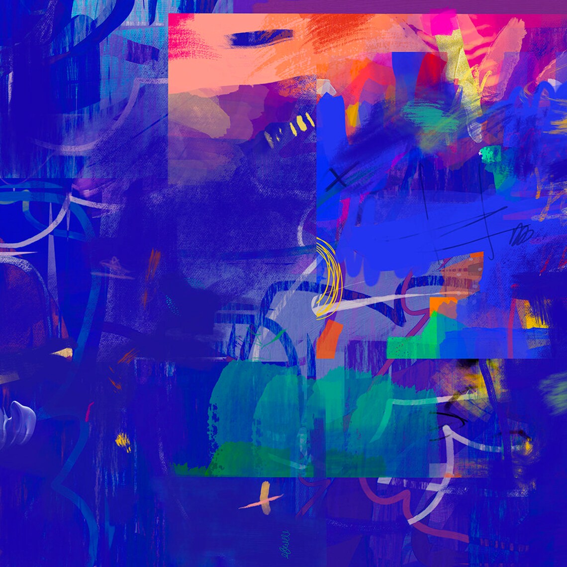 Bright Blue Abstract Art Print, Modern Wall Decor - Image 4
