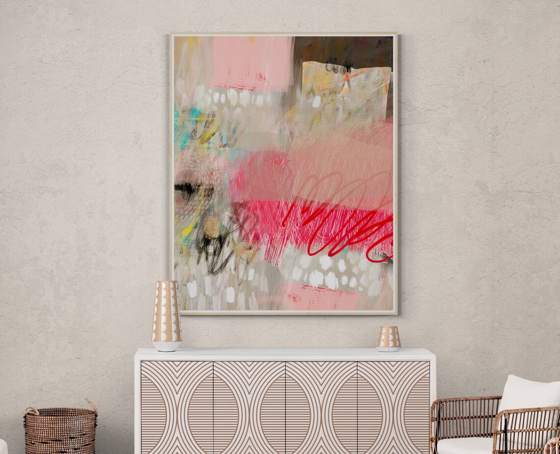 Magenta-Beige Abstract Wall Art Print, Modern - Image 5