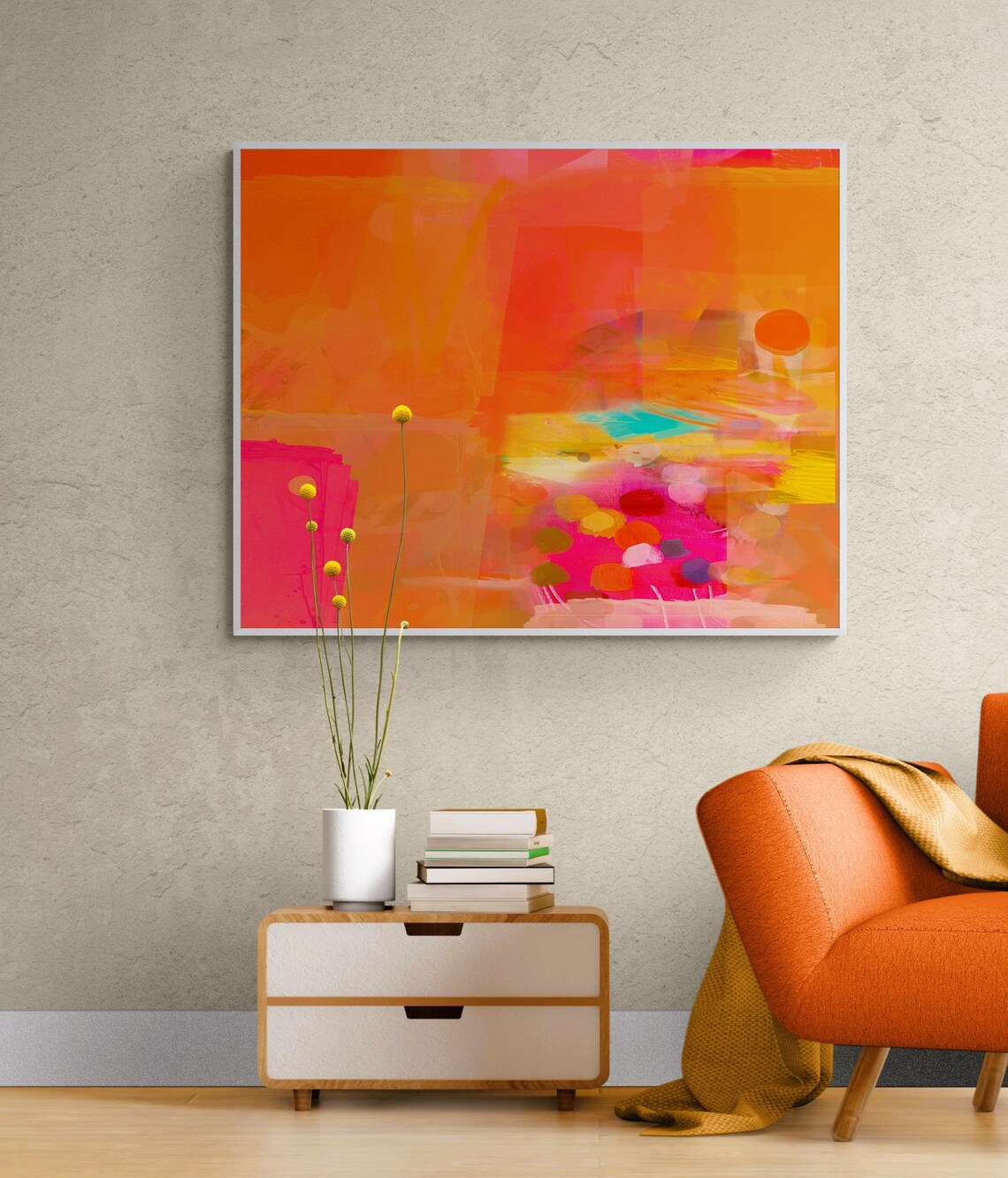 Bright Orange and Hot Pink Abstract Art Print - Image 5