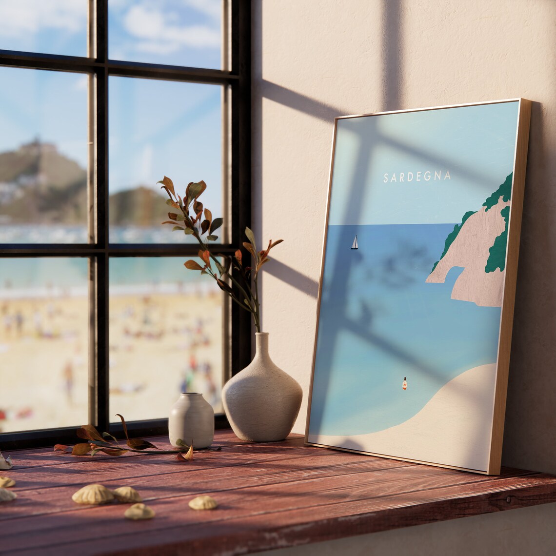 Sardinia Italy Sardegna Beach Cove Sailboat Minimalist Travel Poster - Image 3