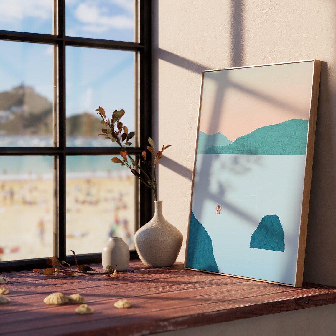 Lake Swimming Print, Minimalist Summer Landscape - Image 3