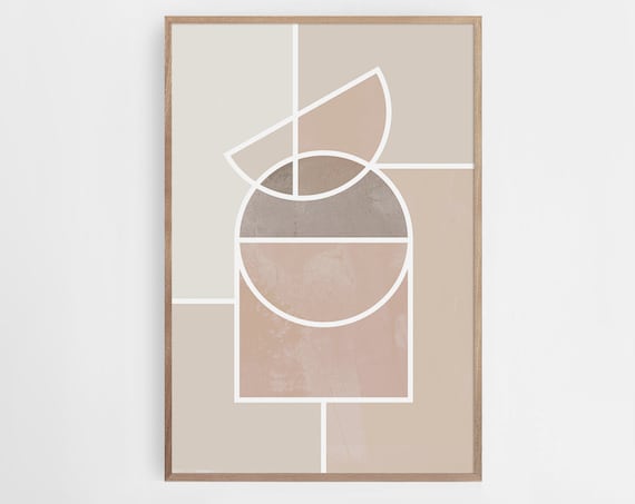 Mixed Geometric Art Beige Brown Mid Century Print Modern Abstract Art Bedroom Wall Decor Minimalist Print Living Room Wall Art