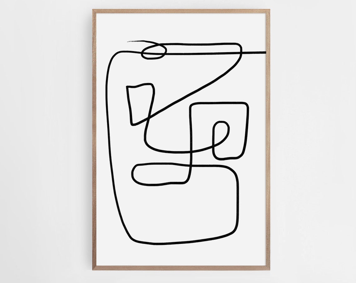 Modern Squiggly Line Abstract Black White Minimalist Wall Art