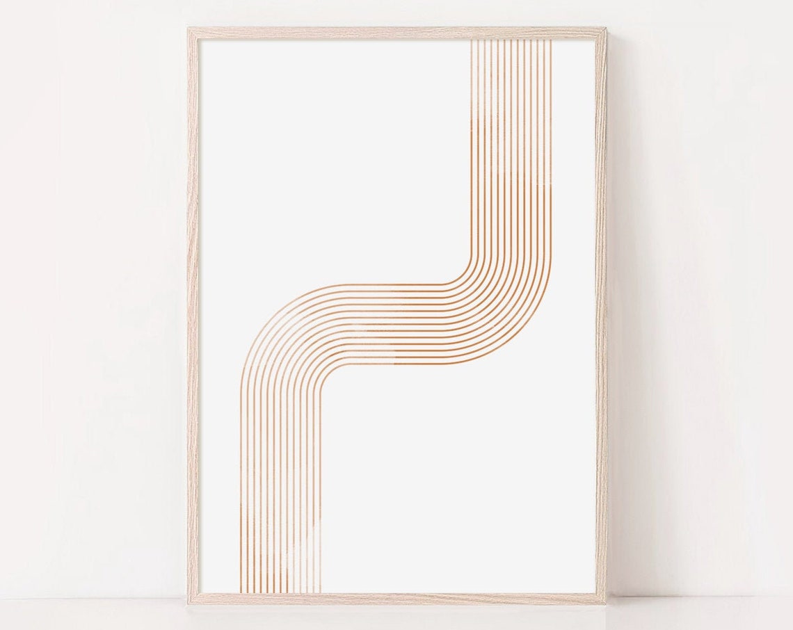 Terracotta Parallel Line Curve Mid Century Geometric Art Poster