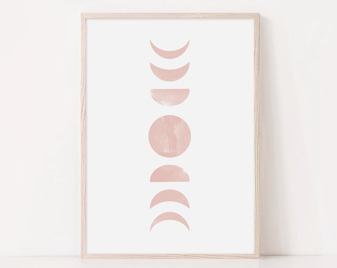 Gentle Soft Blush Pink Moon Phases Minimalist Celestial Wall Art - Image 3