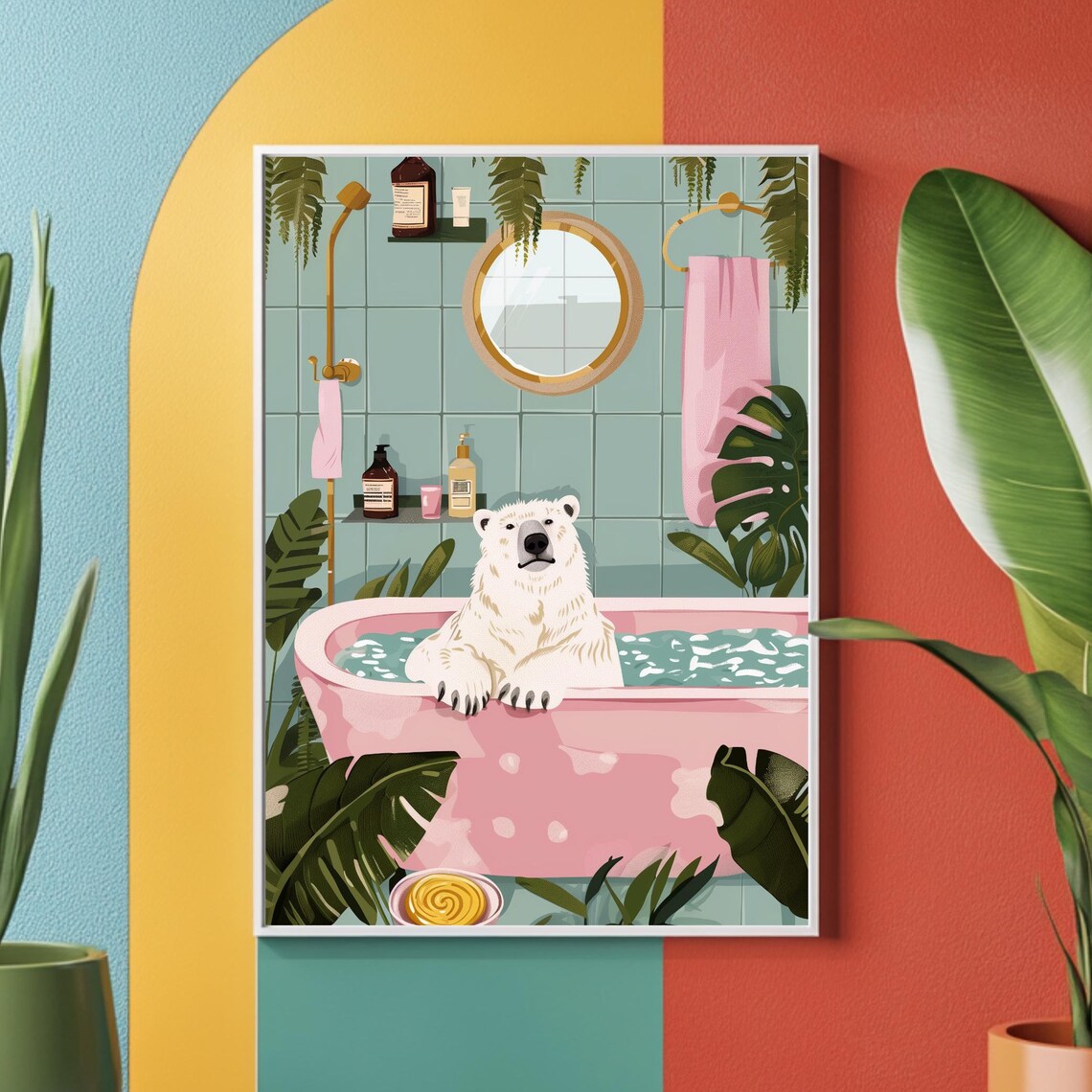 Whimsical Polar Bear Poster, Maximalist Animal Art