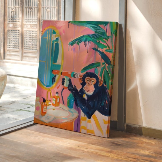 Funny Monkey Bathroom Poster, Whimsical Jungle Decor