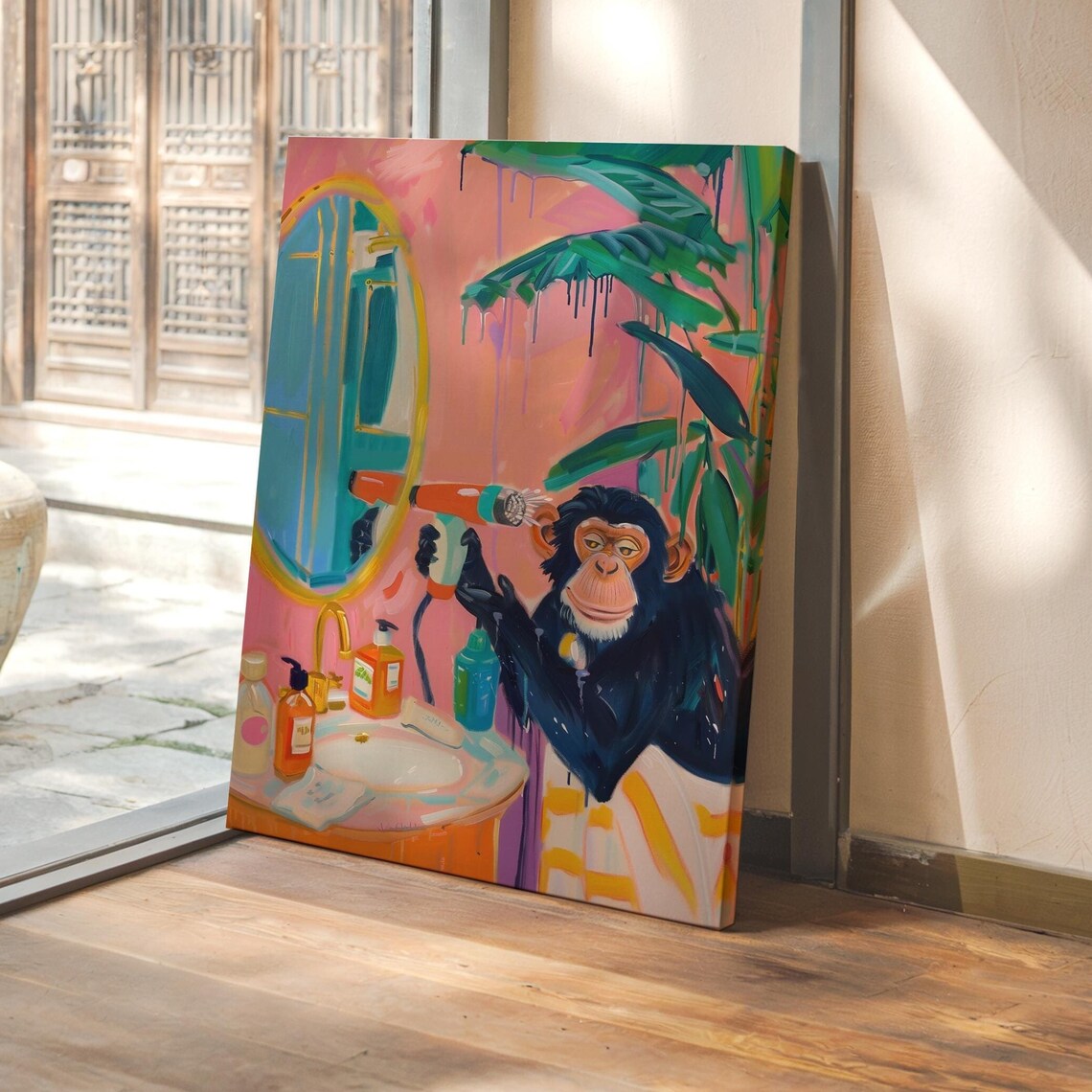 Funny Monkey Bathroom Poster, Whimsical Jungle Decor
