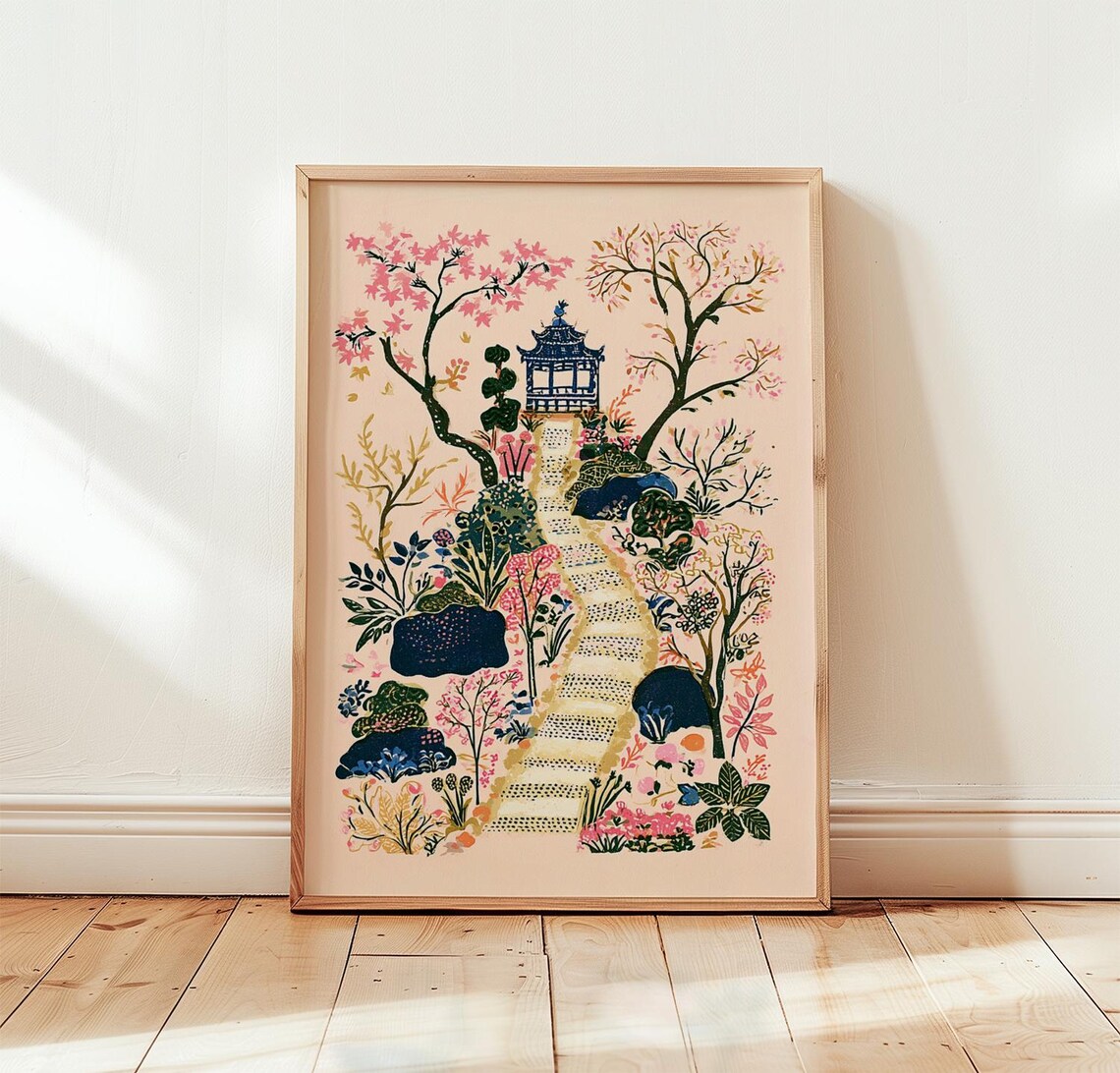 Japanese Garden Floral Landscape Art Print