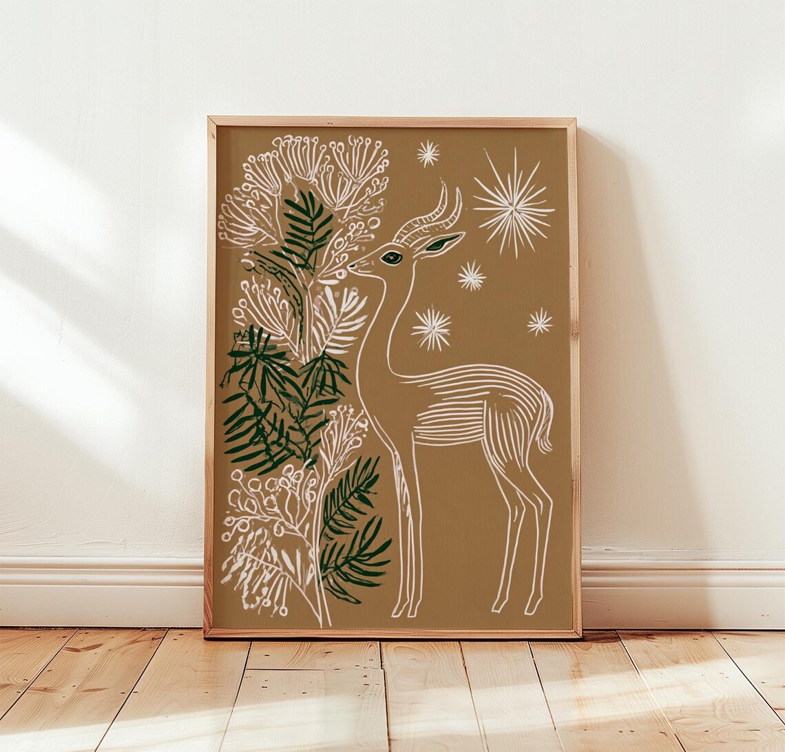 Antelope Botanical Folk Art Animal Poster
