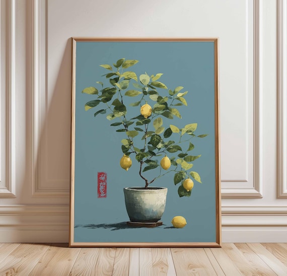 Lemon Tree Wall Art Japanese Style Fruit Poster Potted Plant Print Citrus Kitchen Decor Zen Botanical Artwork