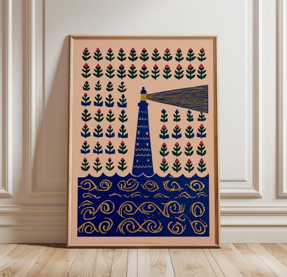 Lighthouse Coastal Nautical Travel Poster