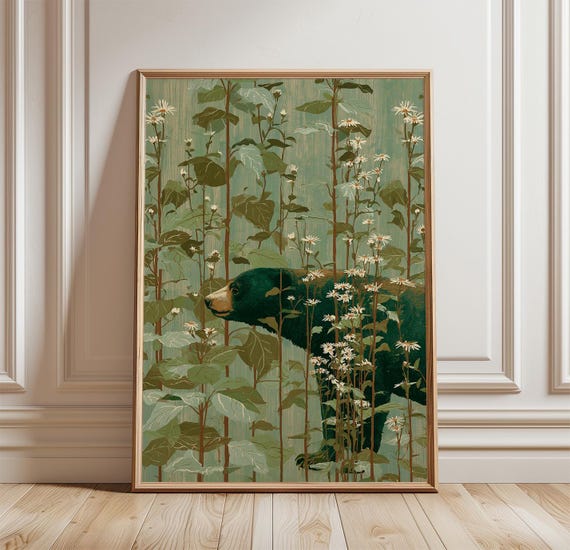 Bear Woodland Poster, Forest Botanical Nature