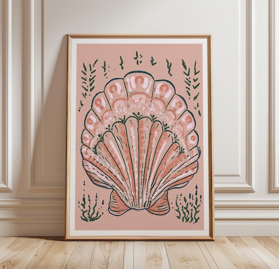Seashell Coastal Monoprint Poster