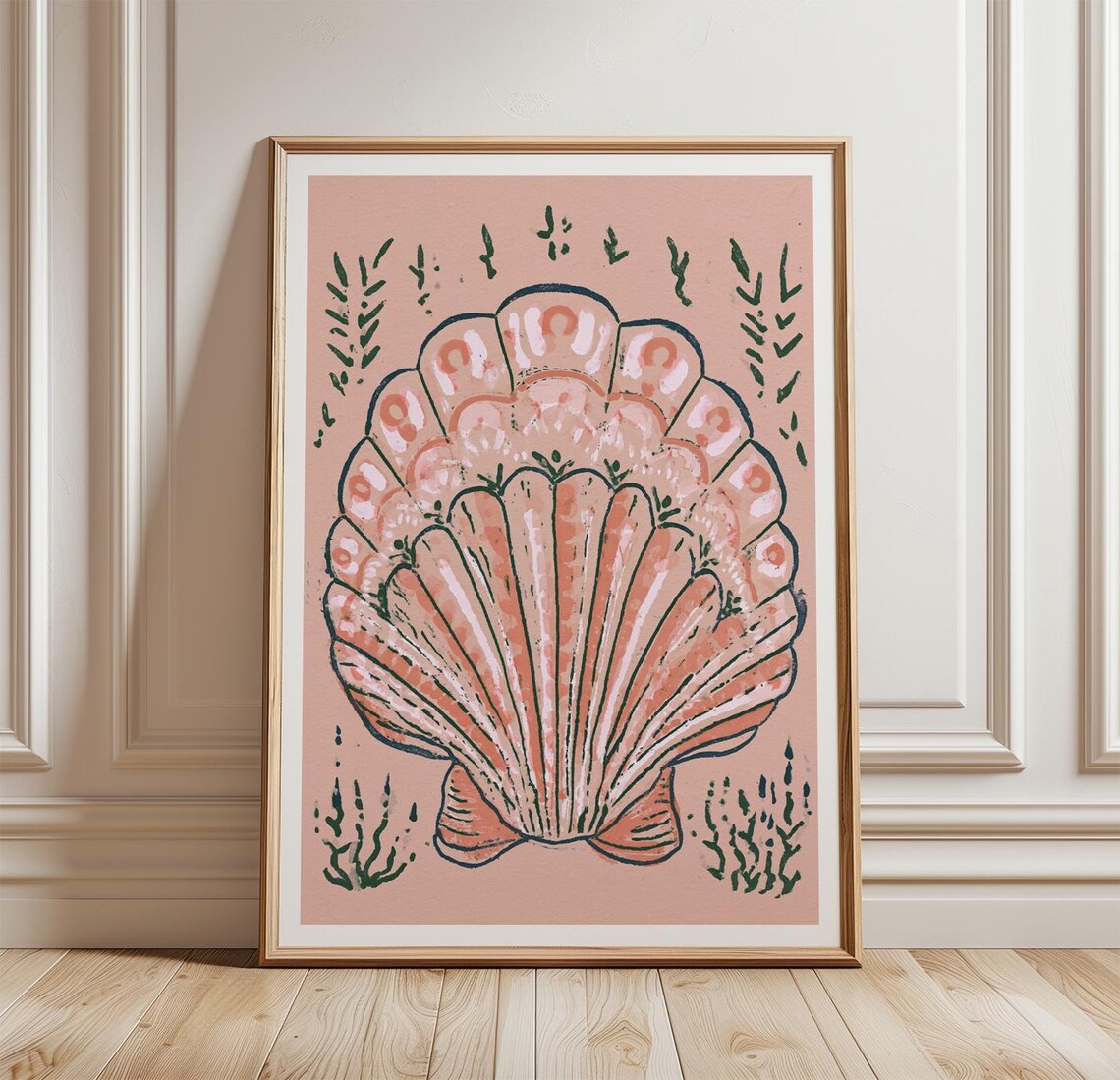 Seashell Coastal Monoprint Poster