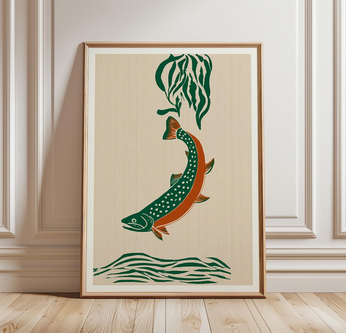 Brook Trout Linocut Poster, Fishing Art Print
