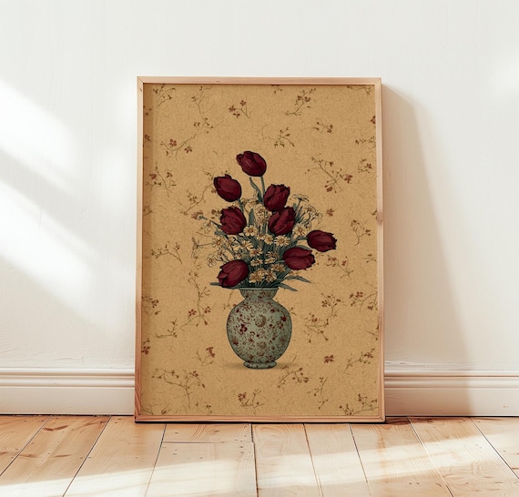 Tulip Bouquet Vintage Floral Vase Art Print