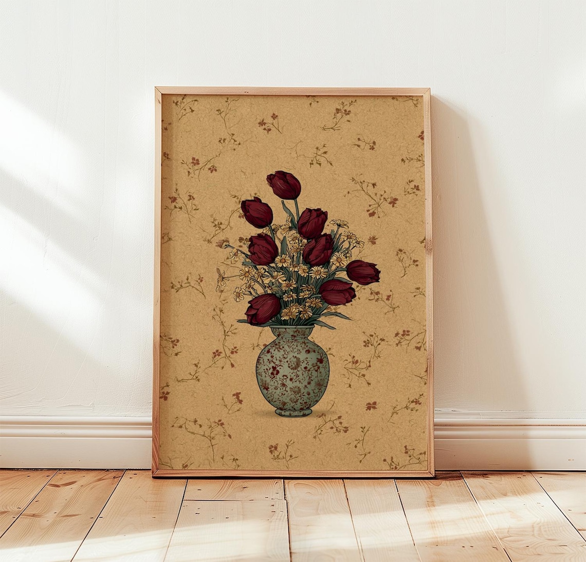 Tulip Bouquet Vintage Floral Vase Art Print