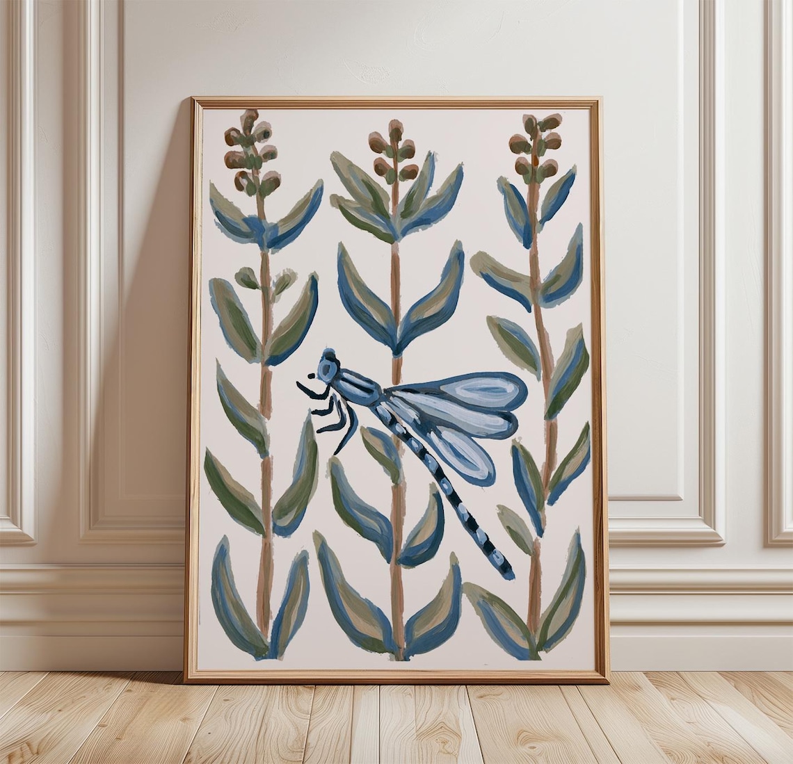 Damselfly Botanical Poster, Blue Nature Art Print