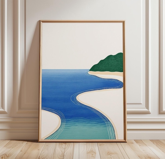 Coastal River Landscape, Blue Beach Art Print