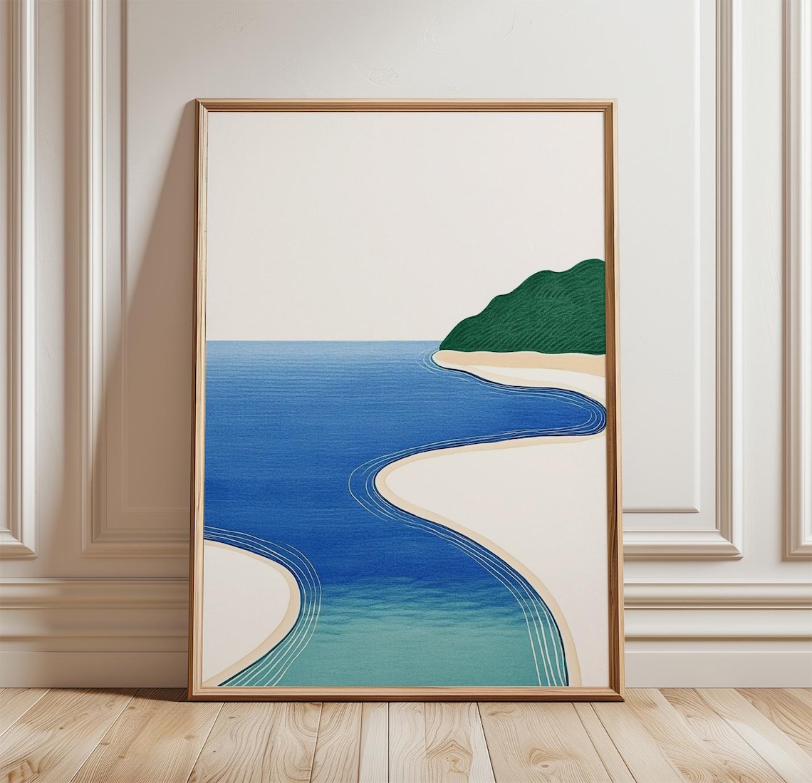 Coastal River Landscape, Blue Beach Art Print