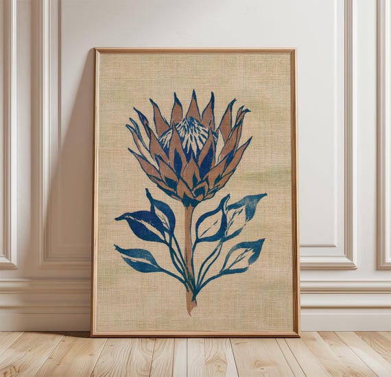 Blue Protea Flower Botanical Floral Art Print