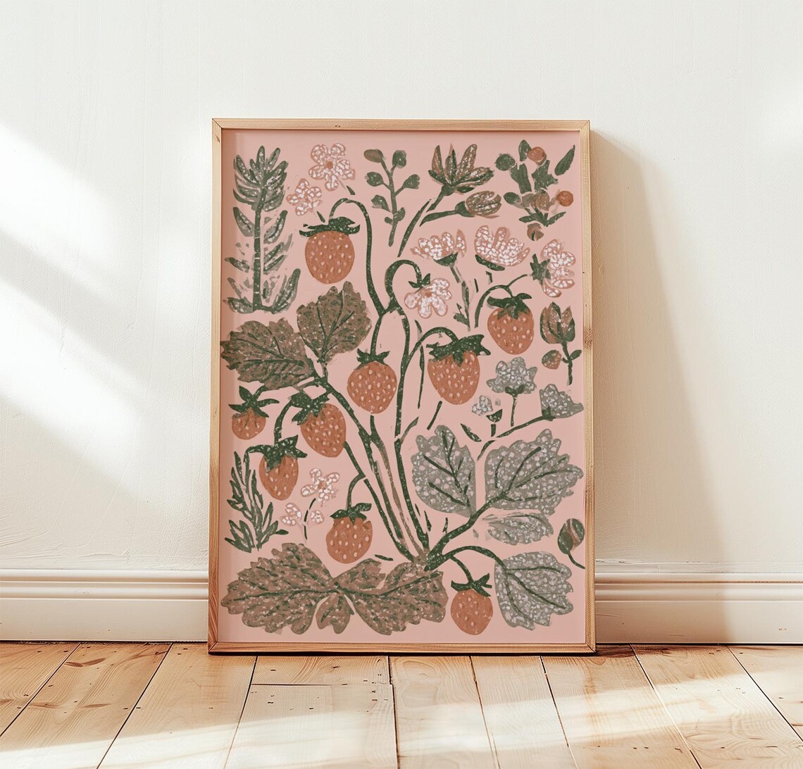 Strawberry Botanical, Vintage Cottage Art Print