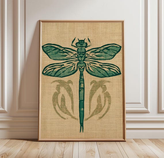 Dragonfly Vintage Poster, Nature Wall Art Print