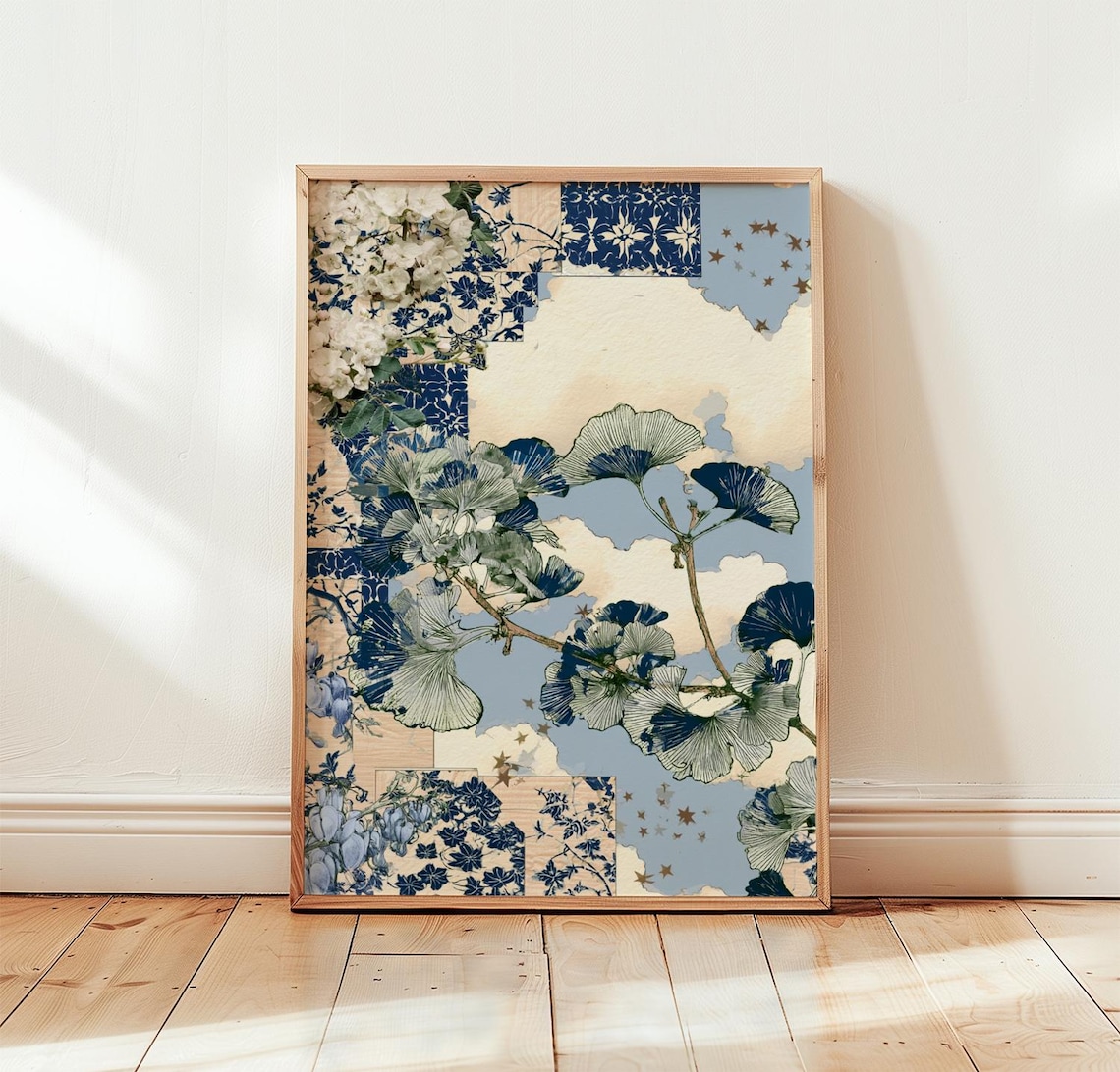 Blue Ginkgo Botanical Wall Art Print