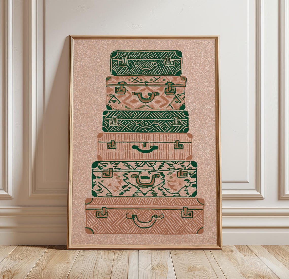 Patterned Vintage Suitcase Stack Boho Retro Travel Luggage Poster