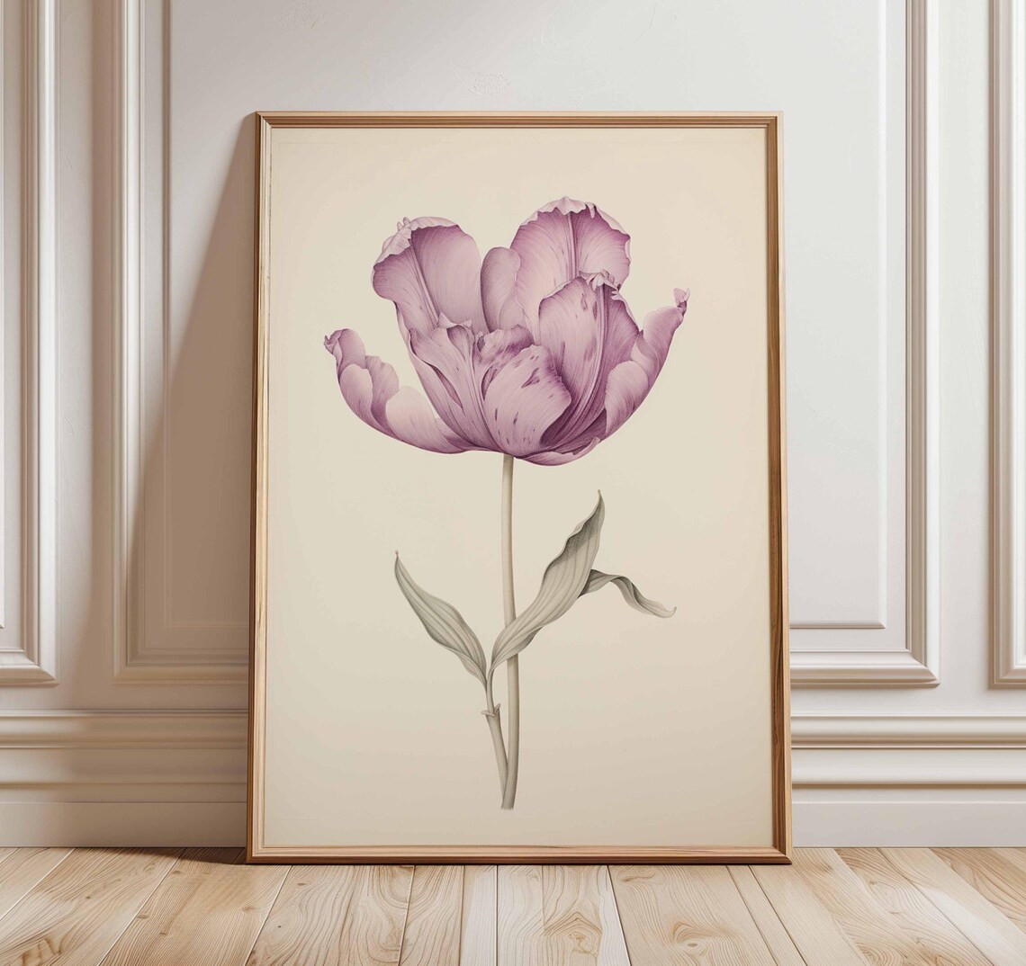 Purple Tulip Bloom Vintage Botanical Flower Illustration Poster