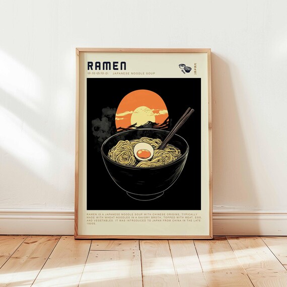 Ramen Poster Japanese Noodle Soup Wall Art Print Retro Sunset Style Kitchen Decor Asian Food Artwork Unframed Bold Illustration