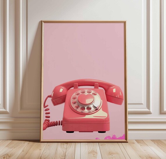 Retro Phone Poster Pink Wall Art Print Vintage Rotary Telephone Pop Decor Girl Room Y2k Nostalgia