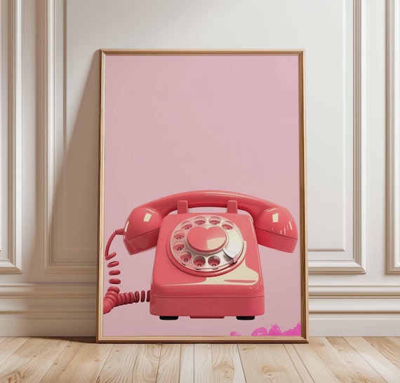 Retro Pink Rotary Telephone Pop Art Nostalgia Style Wall Poster