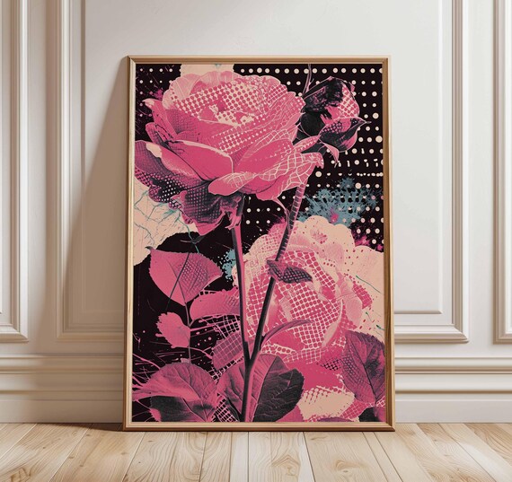 Pink Rose Poster Print Modern Pop Art Floral Wall Bold Contemporary Flower Illustration Vibrant Romantic Home Decor