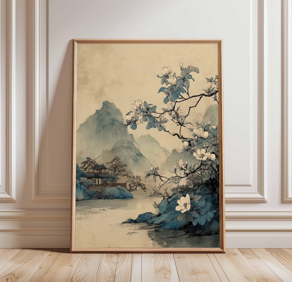 Chinese Landscape Vintage Mountain Art Print, Zen