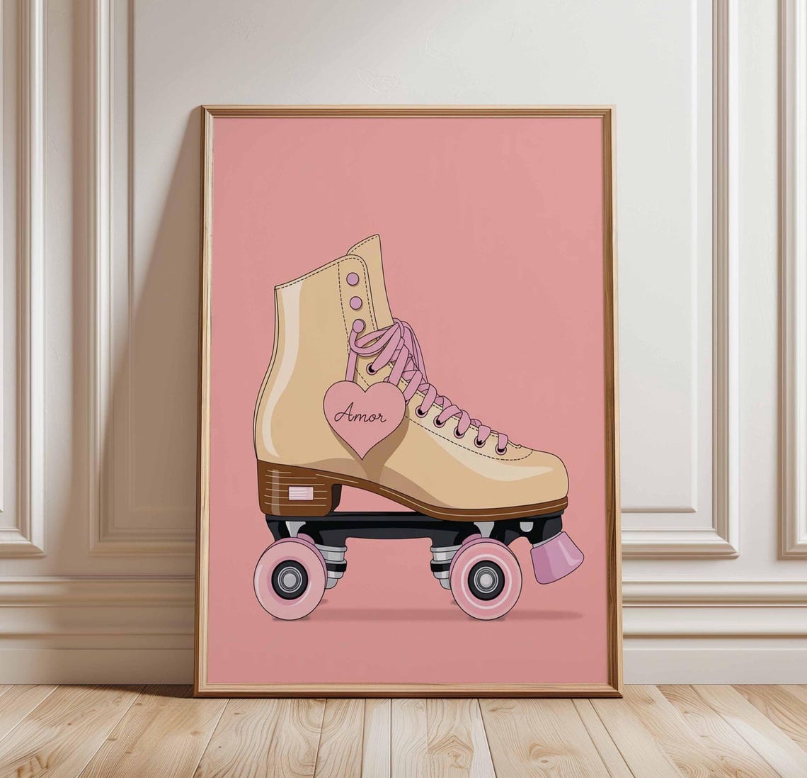 Retro Roller Skate Amor Heart Charm Pink Laces Cute Room Decor Poster