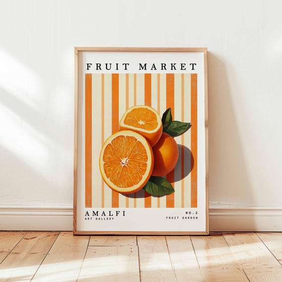 Fruit Market Poster Amalfi Orange Italian Coast Citrus Wall Art Mediterranean Kitchen Decor Coastal Still Life Print